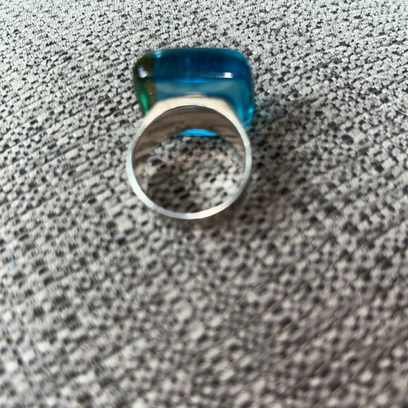 Blue Sterling Silver Murano Glass large freeform ring sz 7 new - Picture 3 of 4